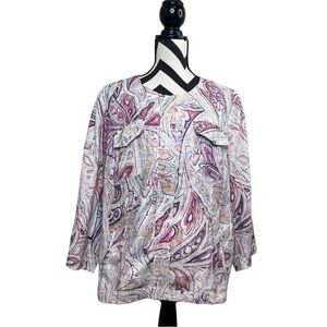 NWT Chico's Paisley Boho Sz 3 Multi-Print 100% Linen Front Zip Jacket